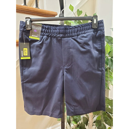 Murano Men's Blue Solid Polyester Comfort Waist Swim Trunk Logo Print Shorts S
