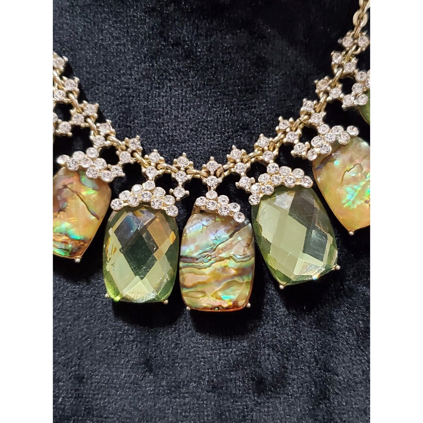Women's Multicolored Iridescent Rhinestone Gold Chain Stylish Necklace