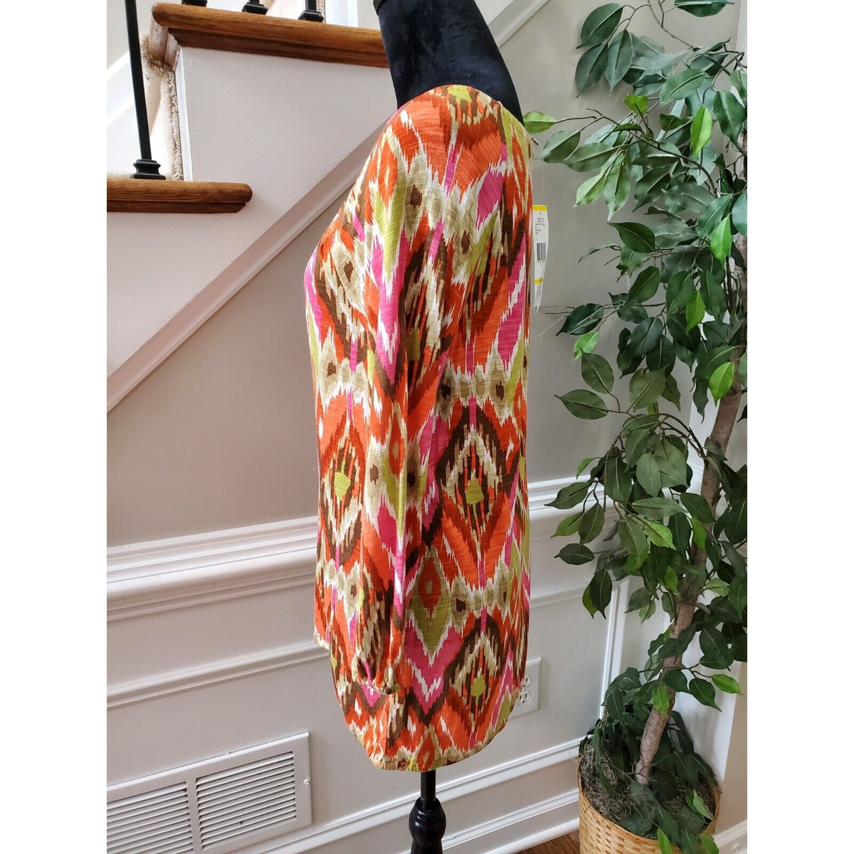Jones New York Women Multicolor Viscose Scoop Neck Long Sleeve Top Blouse Size M