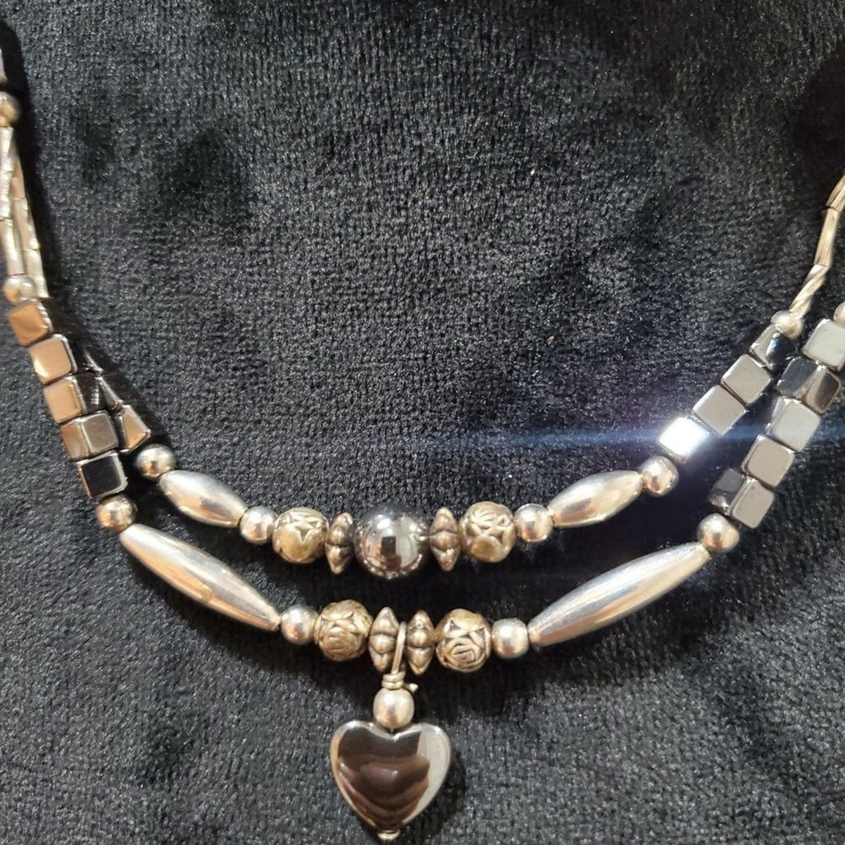 Women's Gold Tone Beaded Double Layer With Heart Shape Fashion Jewelry Necklace