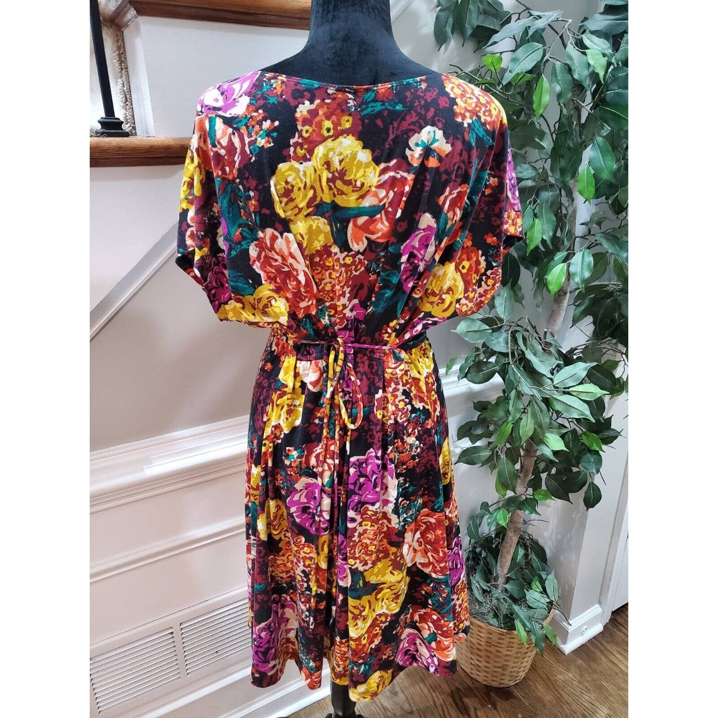 Pure Energy Women Multicolor Polyester V-Neck Short Sleeve Knee Length Dress 2X