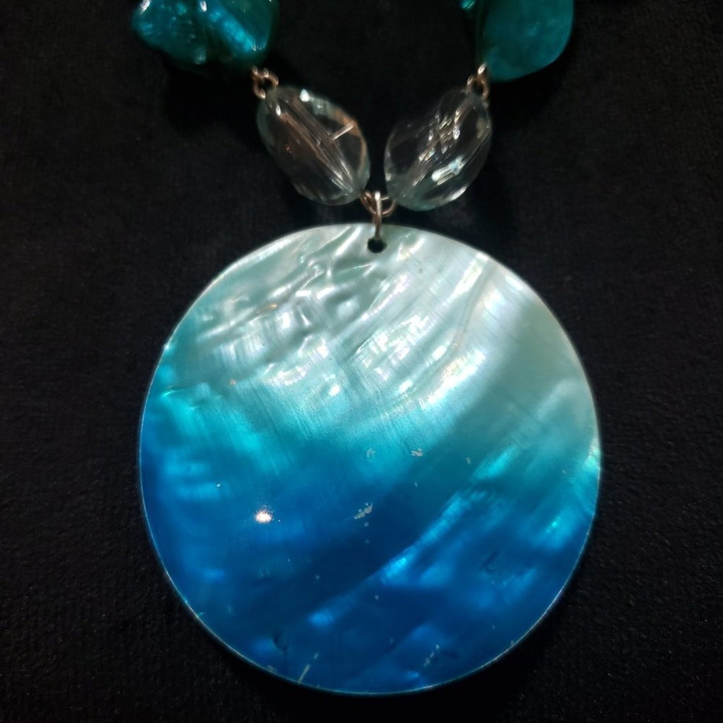 Womens Double Layered Clear Crystals, Glass and Shell Beads Pendant Necklace