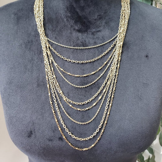 Coldwater Greek Womens Vintage Gold Tone Monet Multi Strand Chain Necklace
