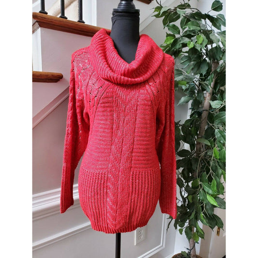 Liz Claiborni Women's Red 100% Polyester Cowl Neck Long Sleeve Sweaters