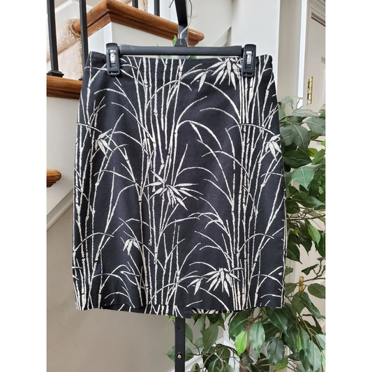 Talbots Women's Black & White Cotton Bamboo Print Knee Length Pencil Skirt 4