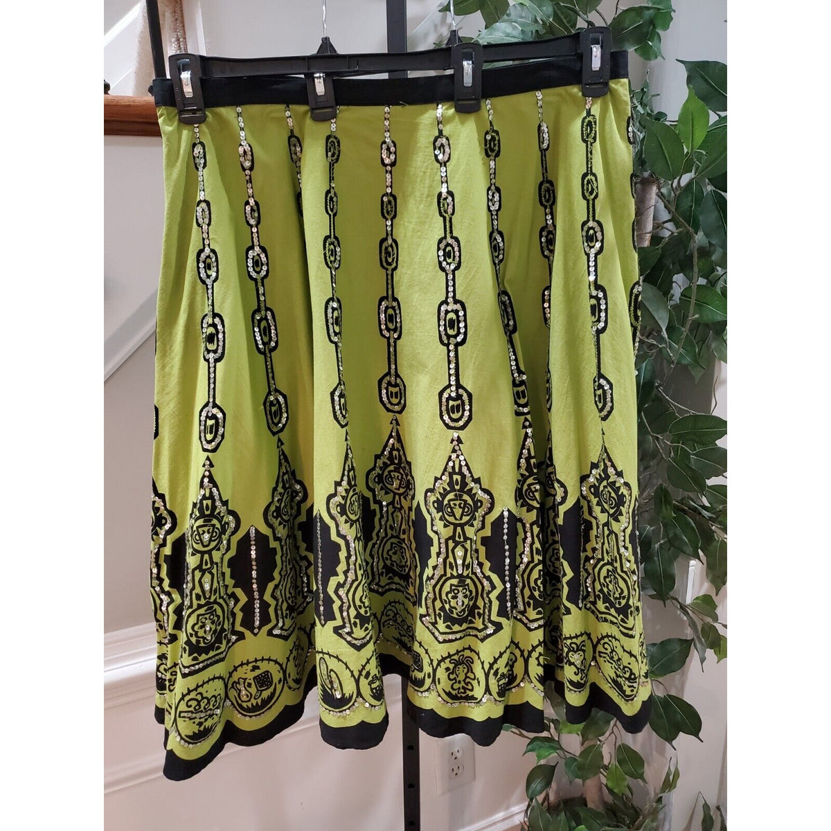 NY Collection Women Green Black Cotton A-Line Zipper Waist Knee Length Skirt 2X