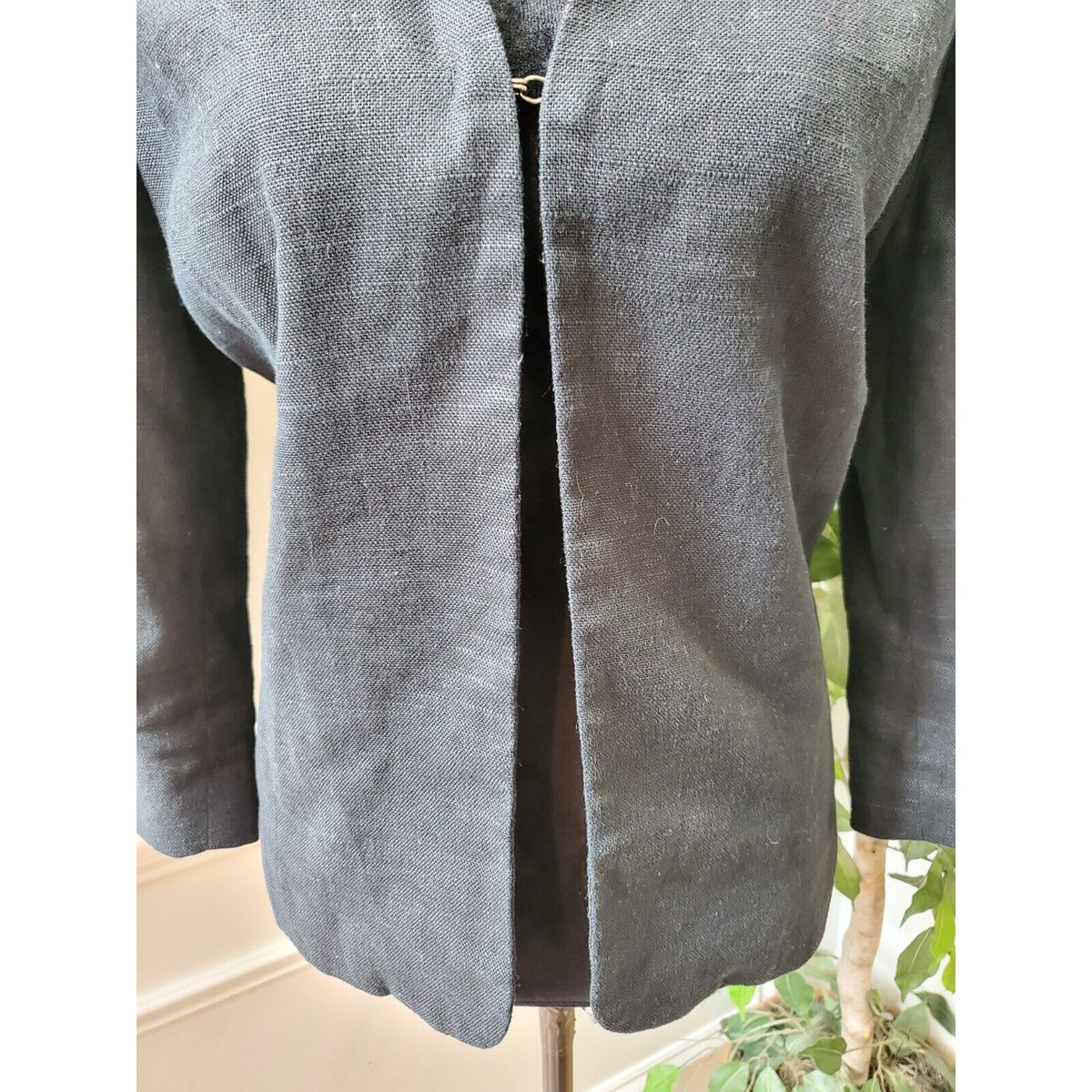 Chico's Women's Black Linen Long Sleeve Casual Hook & Eye Jacket Blazer Size 2 L