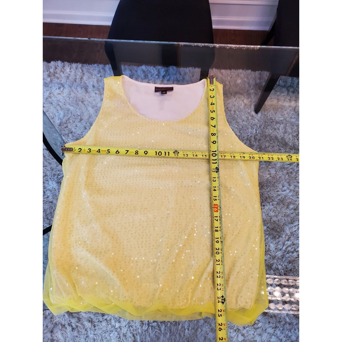 Dana Buchman Women's Yellow 100% Nylon Round Neck Sleeveless Top Blouse Size XL
