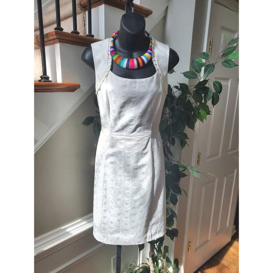 Antonio Melani Womens White Sleeveless Round Neck Back Zip Knee Length Dress 6