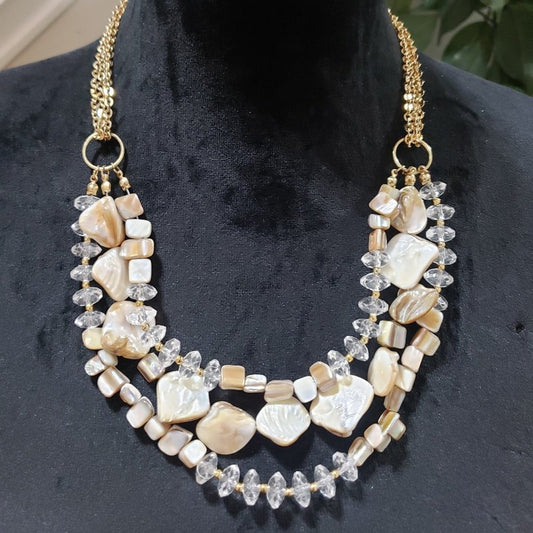 Women Mother of Pearl Sea Shells and Pearl Fashion Necklace