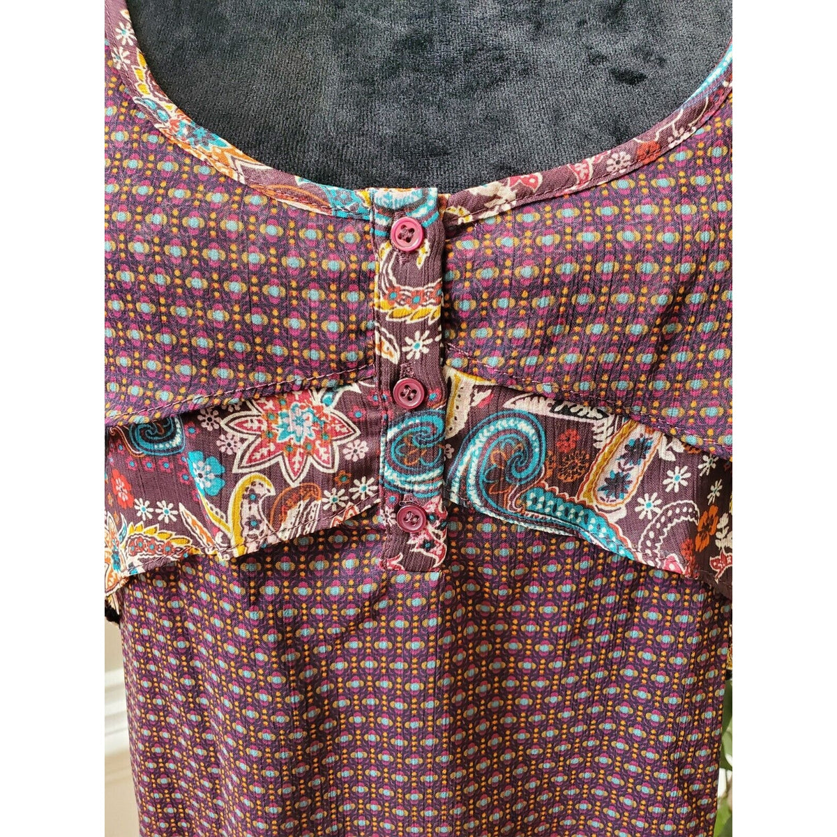 Mossimo Supply Co Sheer Purple Teal Scoop Neck Sleeveless Tunic Top Blouse XL.