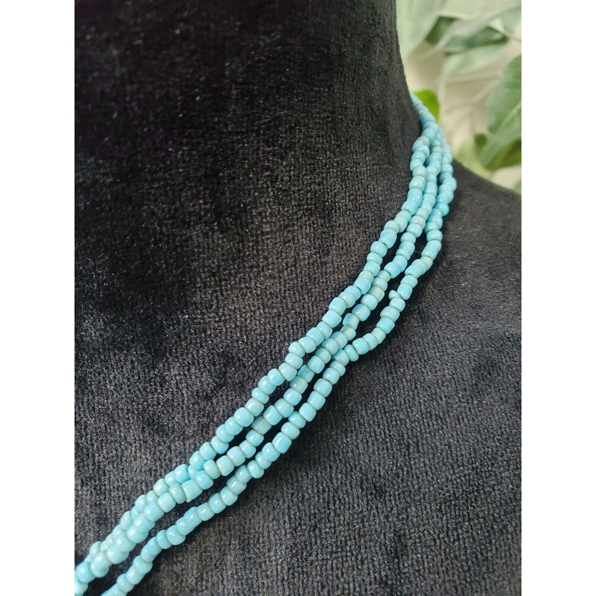 Women's Blue Multilayer Seed Beads Floral Chunky Fashion Jewelry Necklace