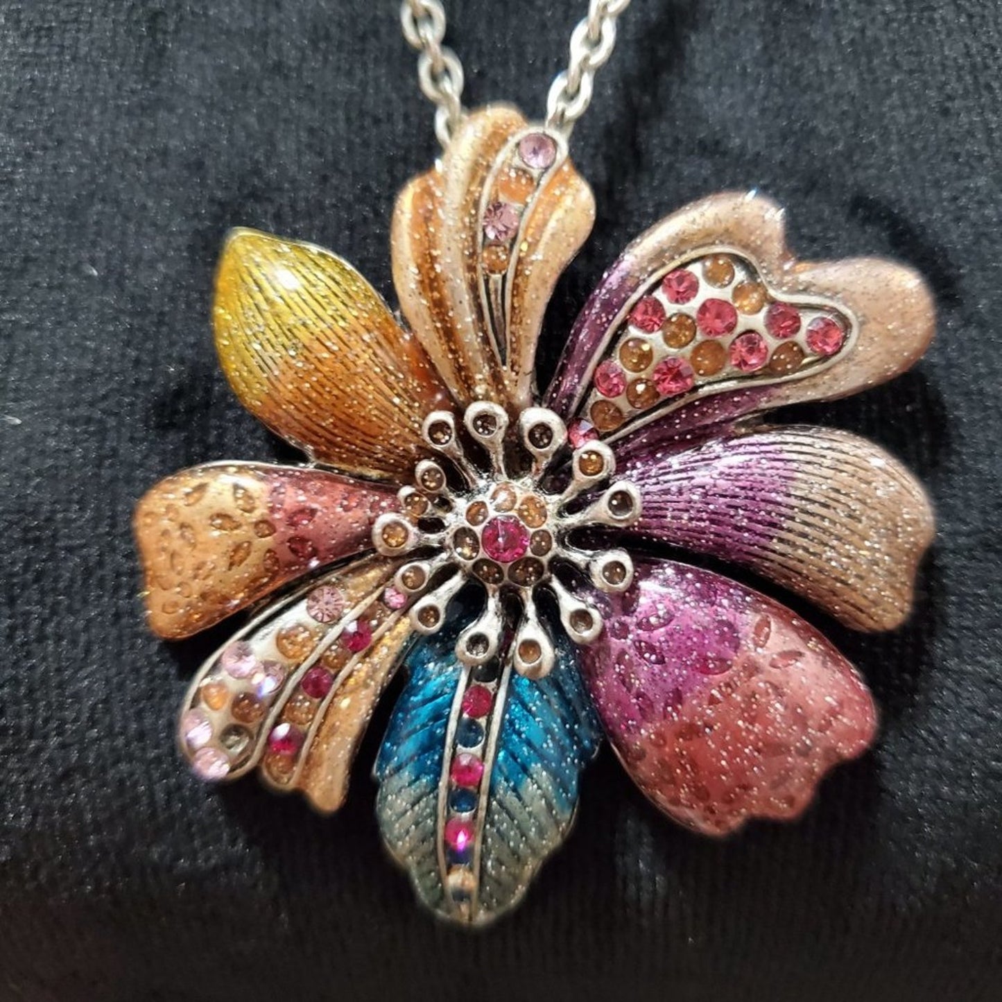 Women's Multicolor Floral Link Chain Fashion Jewelry Necklace