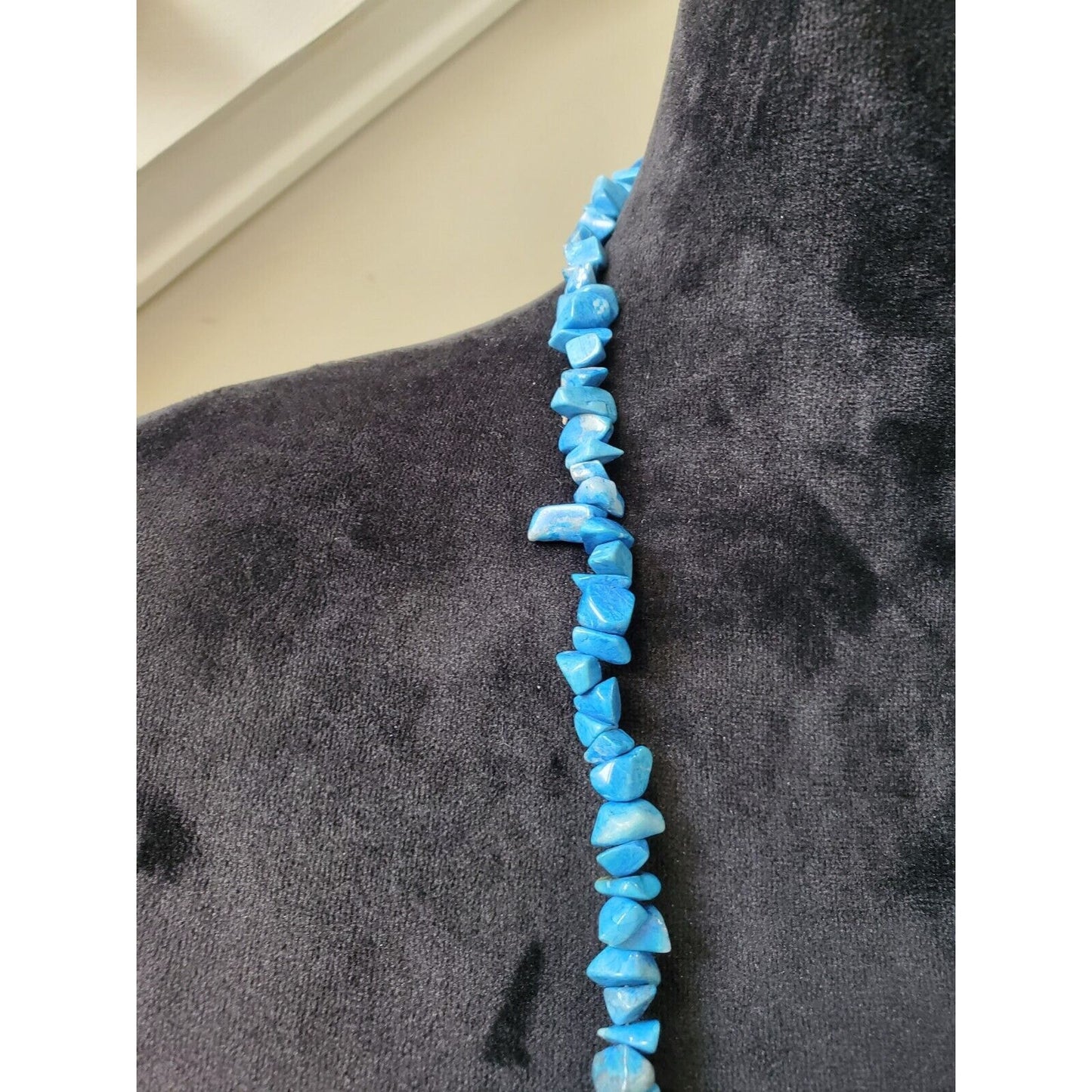 Vintage Turquoise Blue Stone Natural Chips Long Fashion Jewelry Necklace