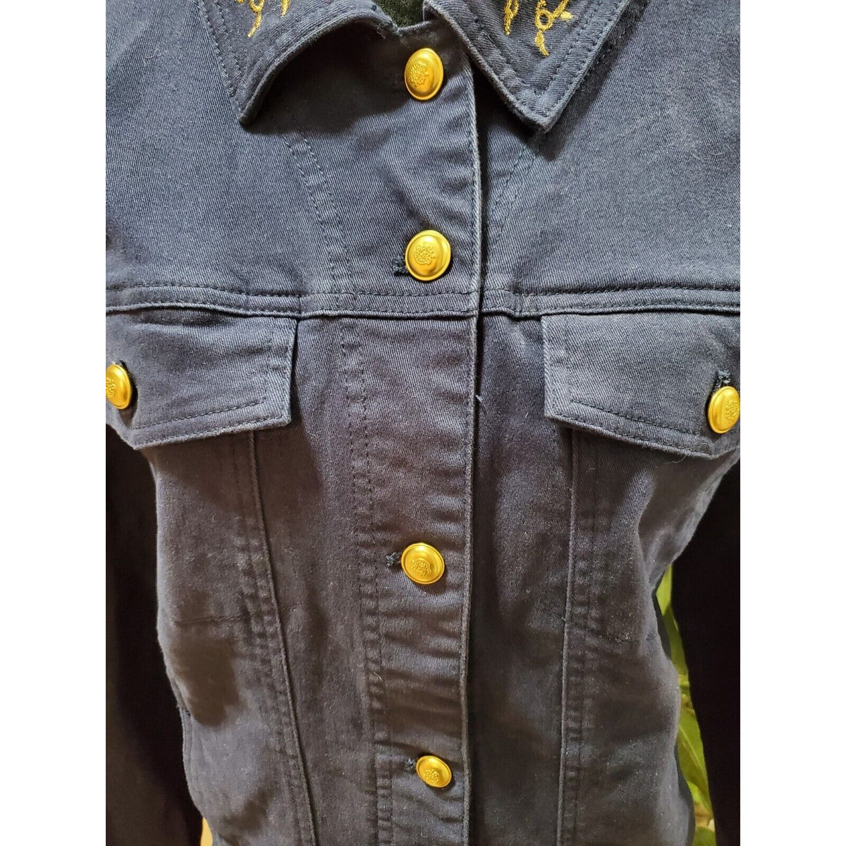 Denim & Company Women's Blue Cotton Buttons Front Long Sleeve Casual Jacket L