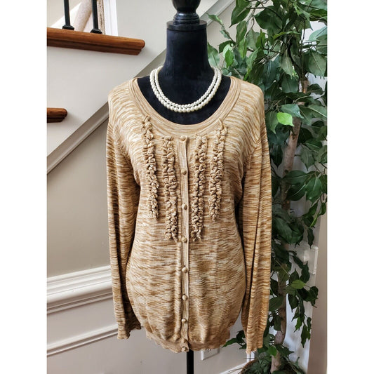 Kasper Women's Brown Cotton Top & Long Sleeves Ruffled Cardigan Sweater Size 3X
