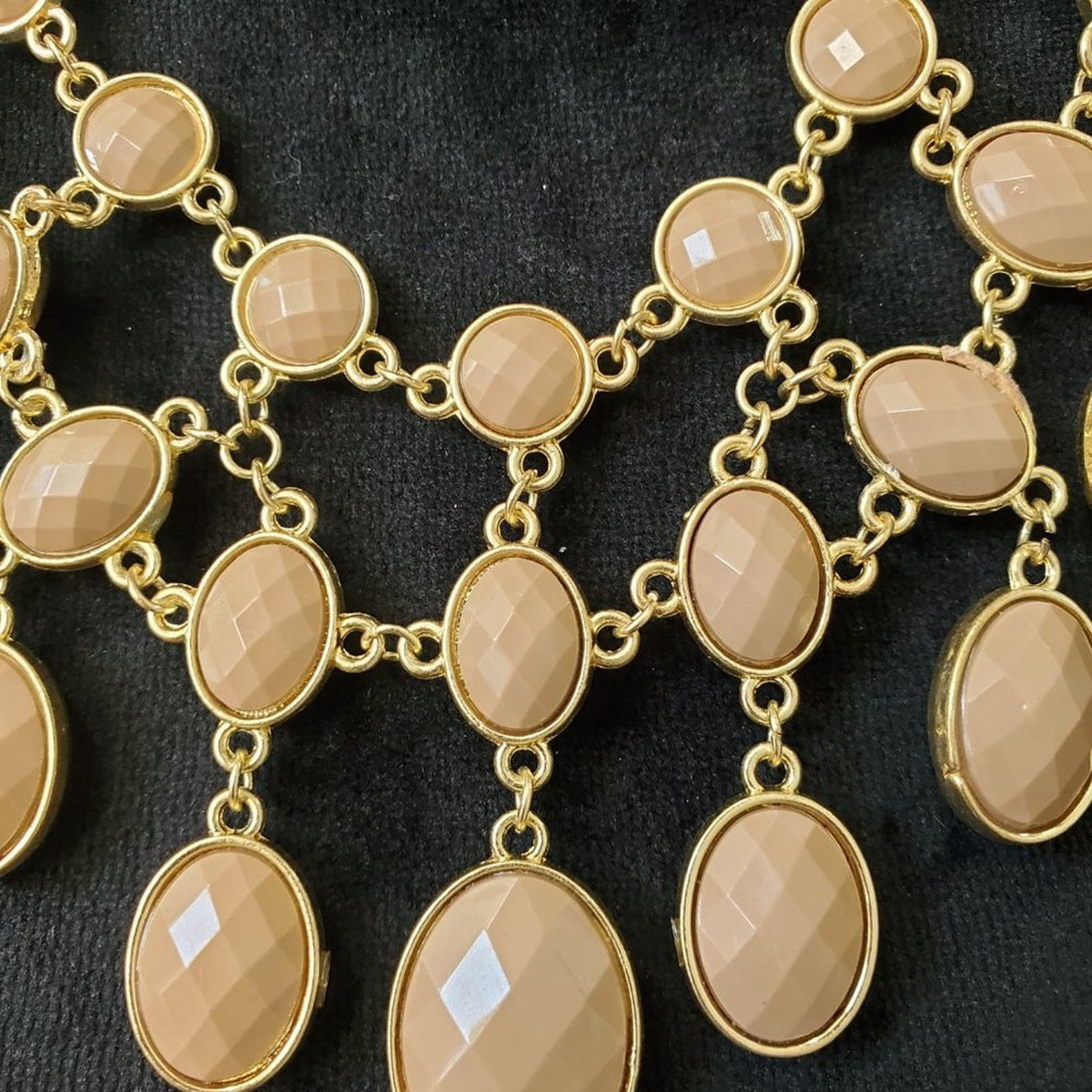 Women's Reversible Blue Beige Faceted Beads Gold Bib Statement Collar Necklace