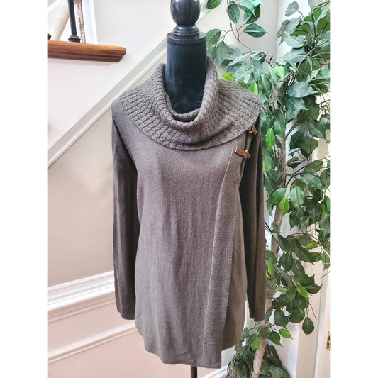 Ellen Tracy Women's Gray Wool Cowl Neck Long Sleeve Pullover Knit Sweater Size L