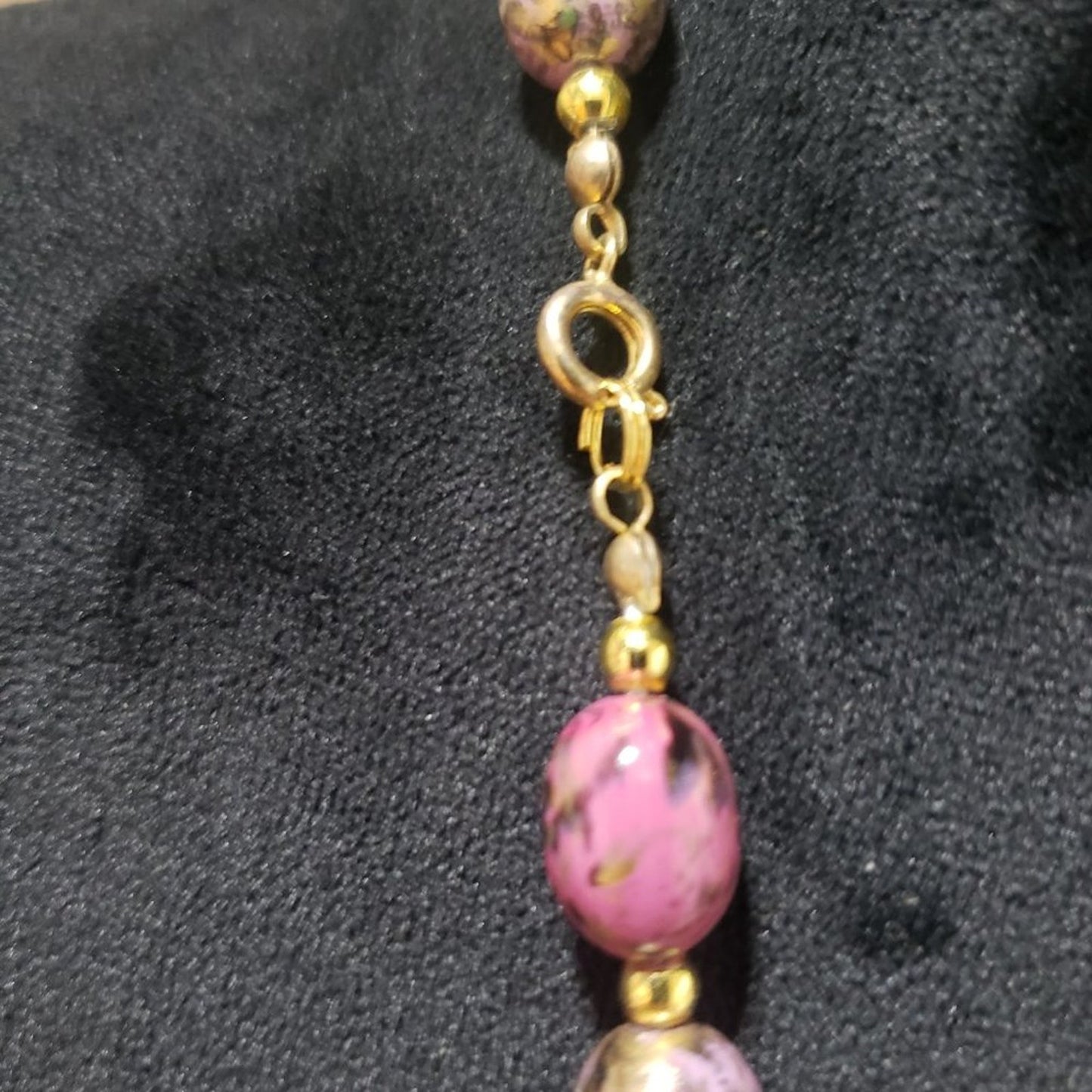 Womens Fashion Triple Strand Pink and Gold Color Stones Chunky Beaded Necklace