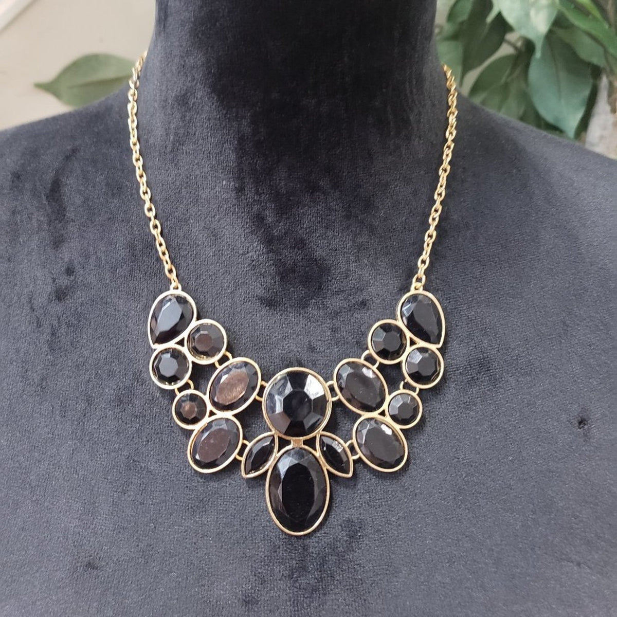 Women's Black & Gold Chain Teardrop Beaded Stylish Statement Fashion Necklace