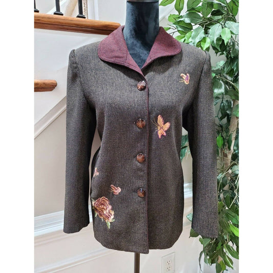 Vintage Women's Multicolor Polyester Long Sleeve Buttons Front Jacket Blazer