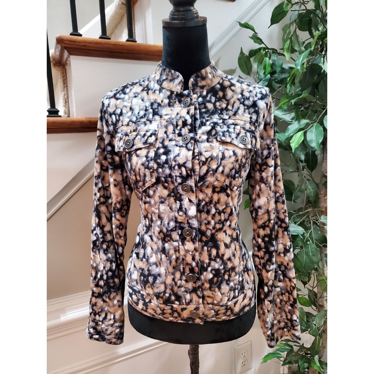 Christopher & Banks Softshell Multicolor 100% Cotton Button Front Jacket Size S
