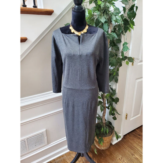 Mary Crafts Women's Gray Solid Rayon Square Neck Long Sleeve Long Maxi Dress 22