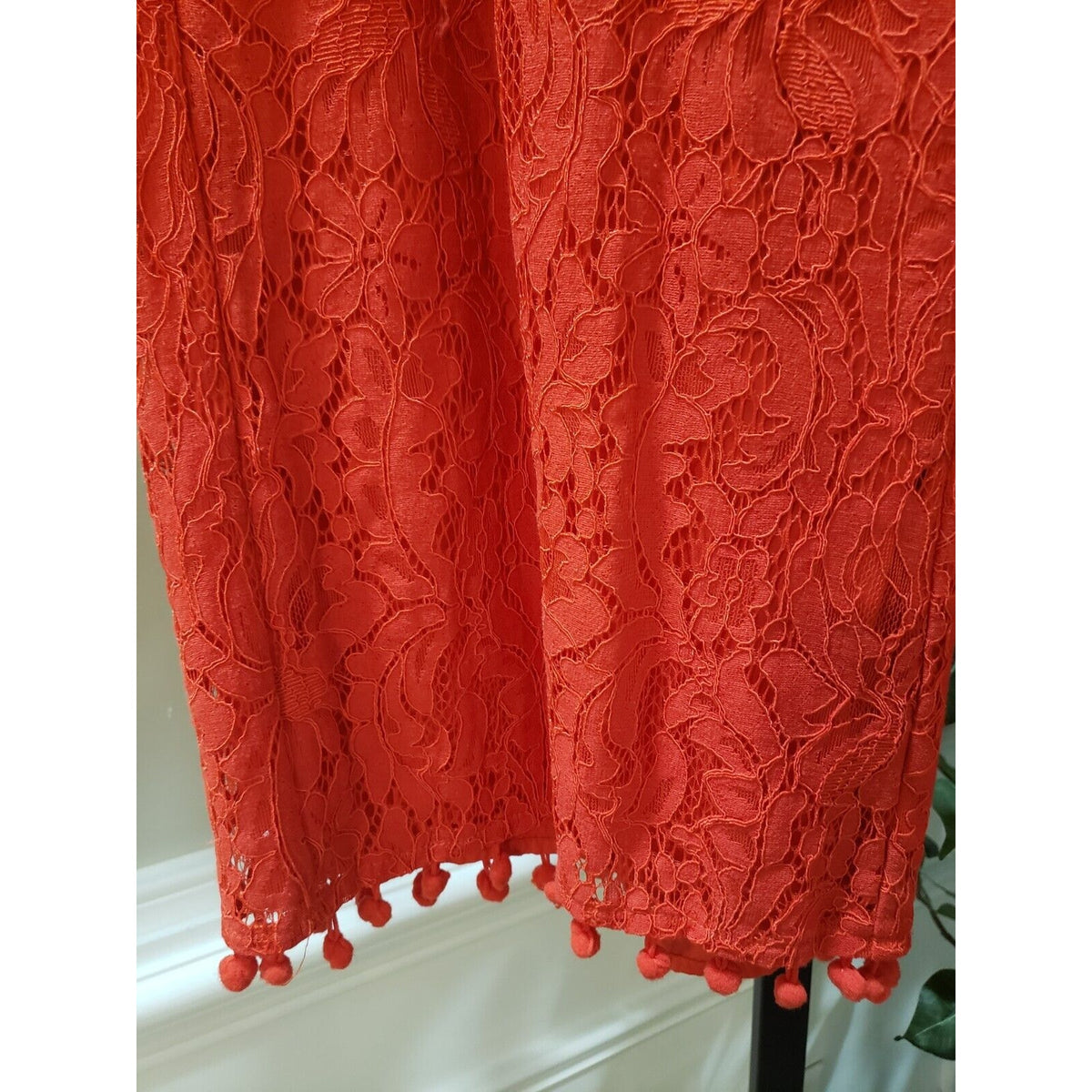 Isla Maude Womens Red Lace Floral Cotton Elastic Waist Casual Capri Pants Small