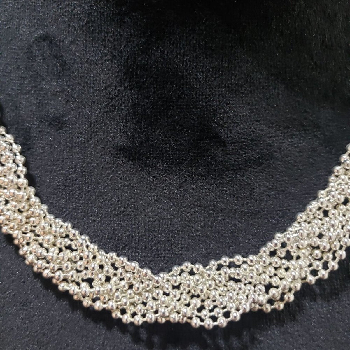 Silver Twisted Braided Spiral Multi Strand Pearl Bead Choker Collar Necklace