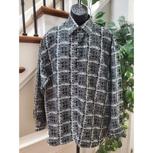 Daniel Ellissa Men's Black Polyester Collared Long Sleeve Button Down Shirt XL