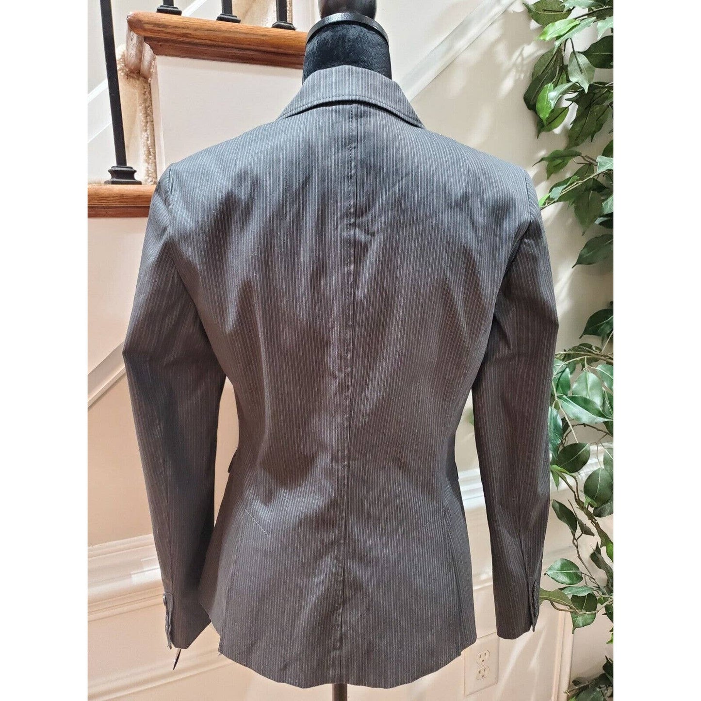 Banana Republic Women Gray Striped Cotton Long Sleeve Single Breasted Blazer 8