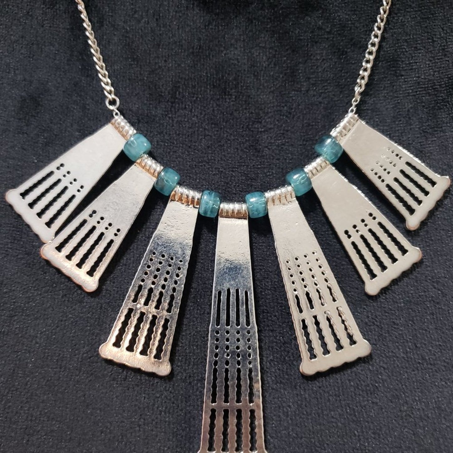 Womens Fashion Silver Tone Geometric Tassel Beaded Collar Necklace with Lobster