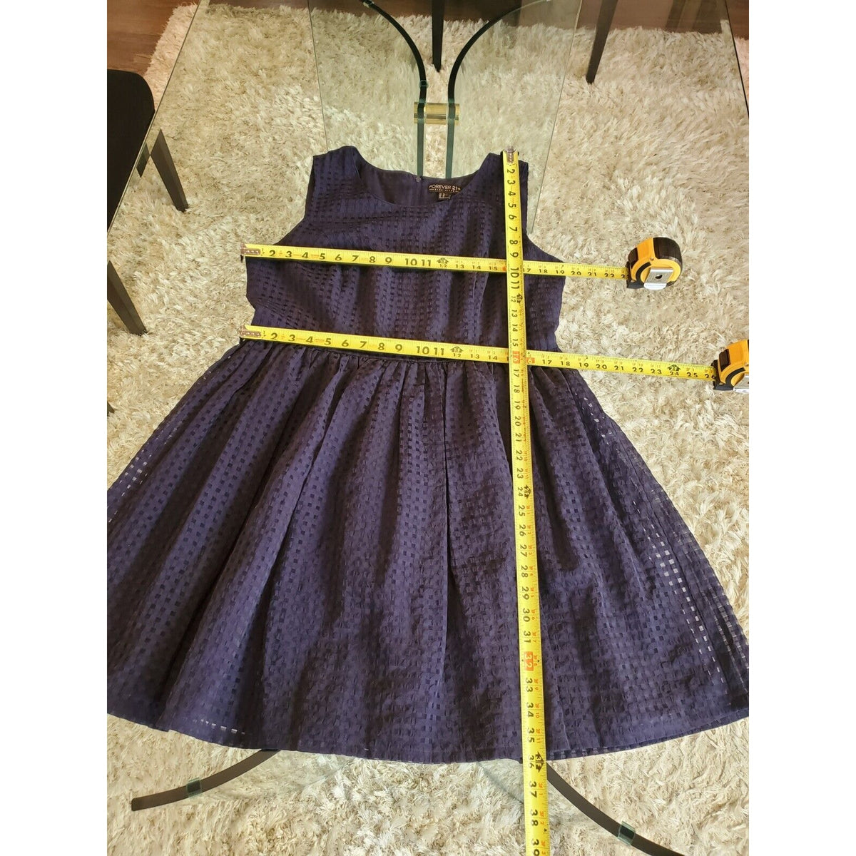 Forever 21 Women Navy Polyester Round Neck Back Zipper Knee Length Dress Size XL