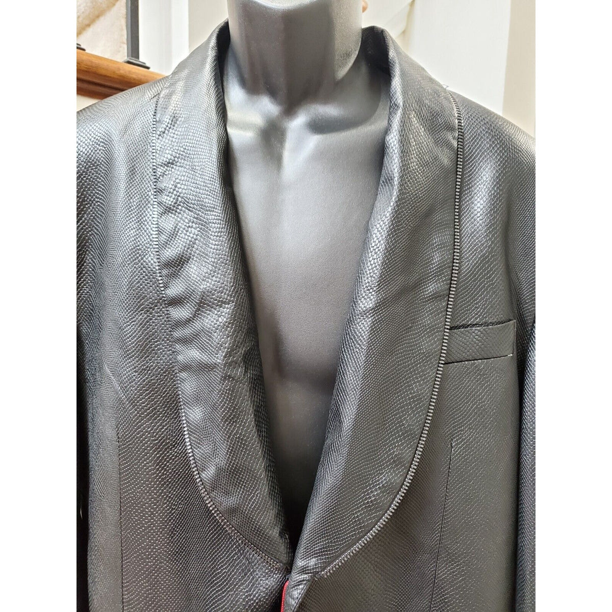 Biarelli Mens Black Snakeskin Leather Single Breasted Blazer Jacket Size Large