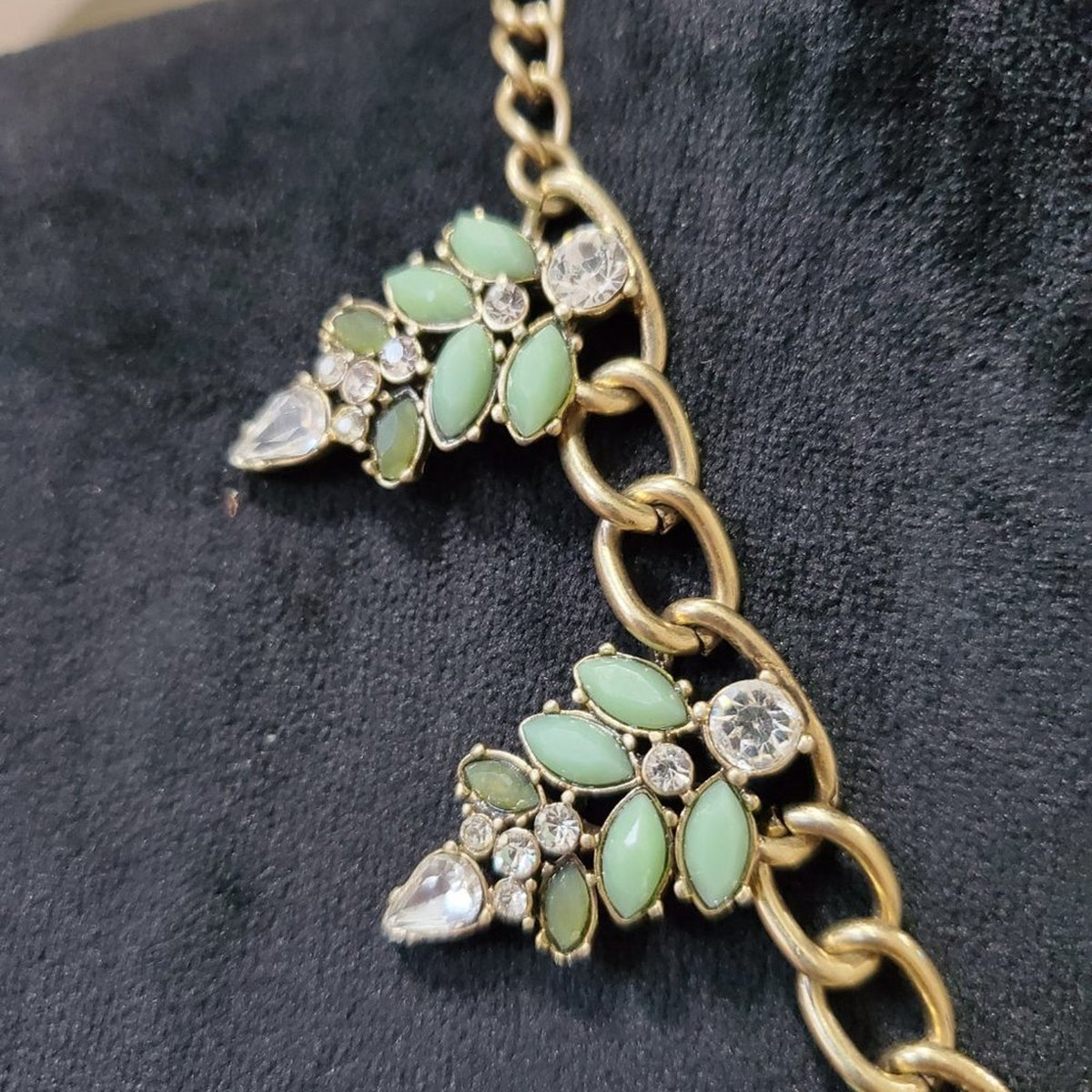 Loft Women's Green & Crystal Beaded with Lobster Clasp Statement Necklace
