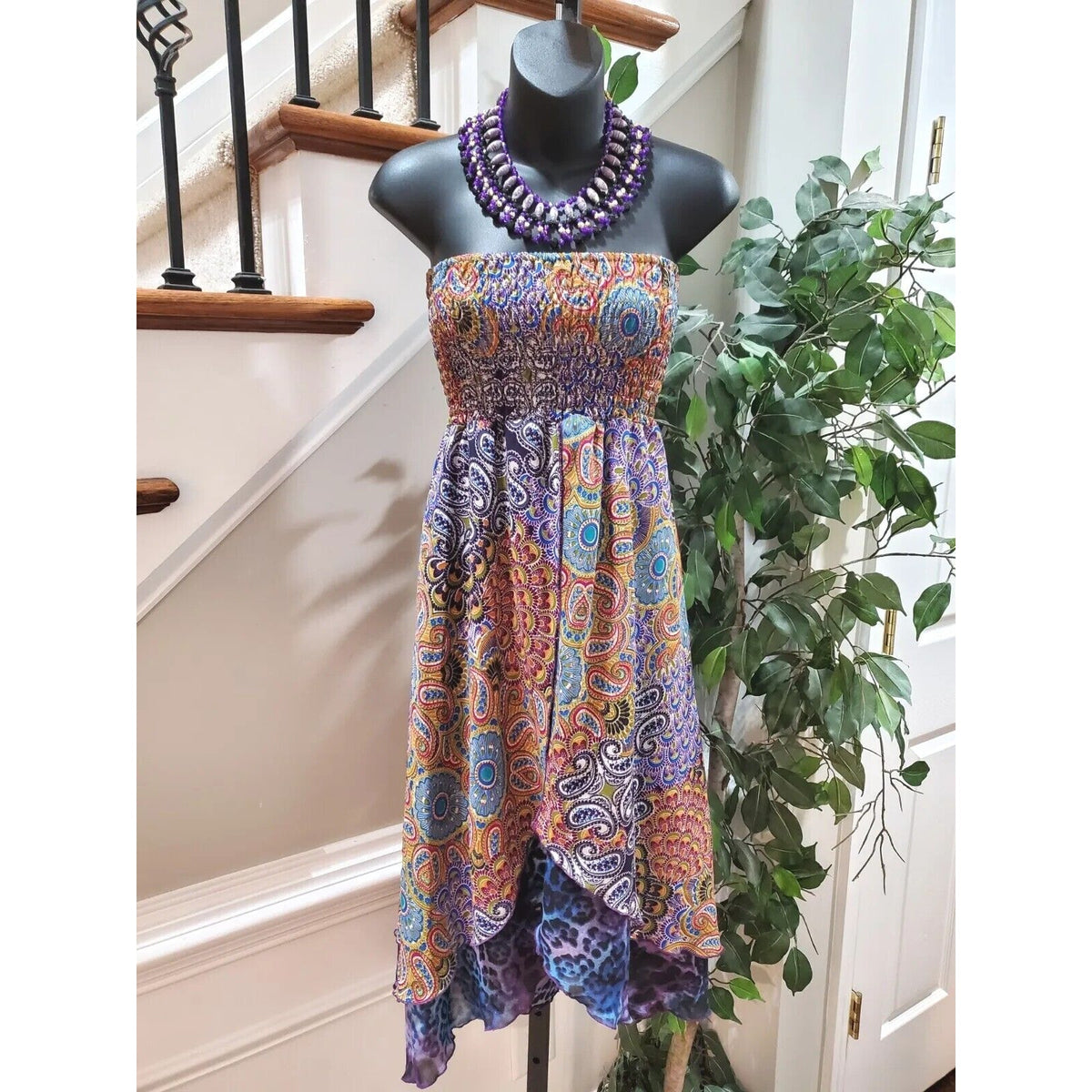 Sunny Leigh Women Multicolor Polyester Off The Shoulder Knee Length Dress Size M