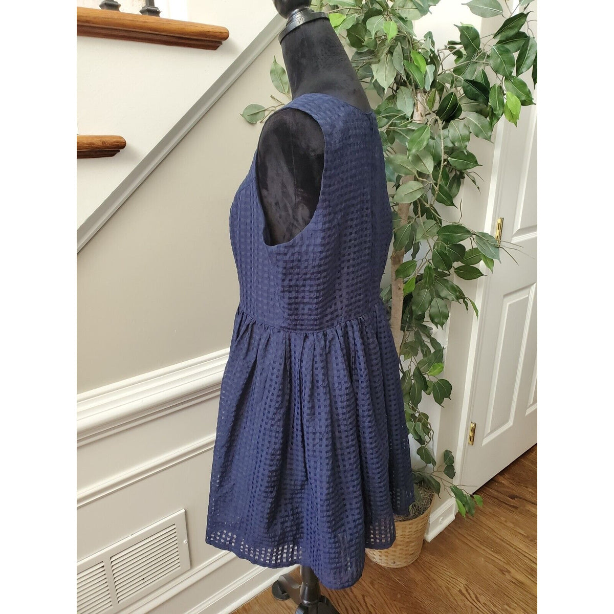 Forever 21 Women Navy Polyester Round Neck Back Zipper Knee Length Dress Size XL