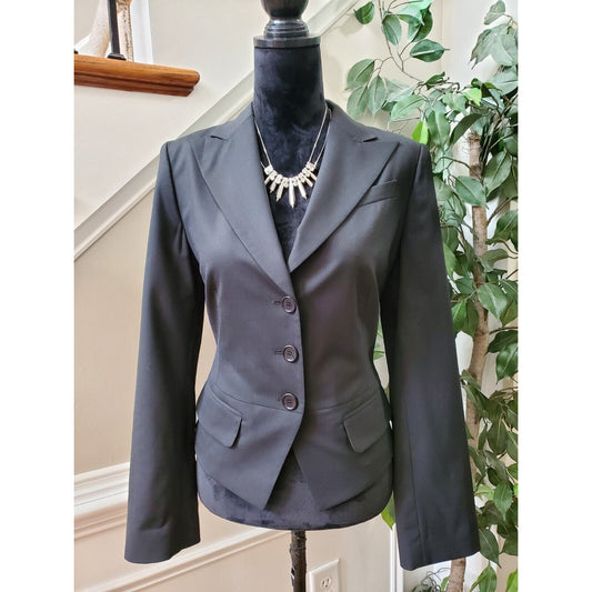 BCBG Maxazria Women Black Wool Single Breasted Button Fronts Blazer Size Medium