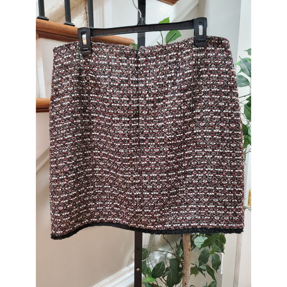 LOFT Womens Red & Black Polyester Sequin Tweed Fringe Bottom Mini Skirt Size 12P