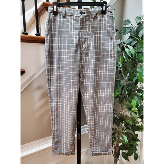 Zara Women's Gray Check Polyester Mid Rise Skinny Legs Casual Dress Pant Size 29