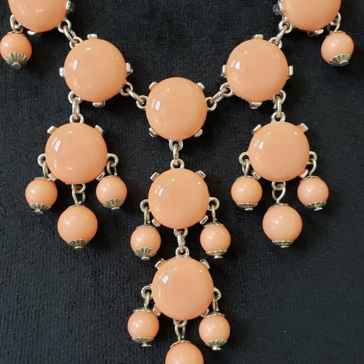 Womens Fashions Peach Silver Beaded Gemstone Collar Necklace with Lobster Clasp
