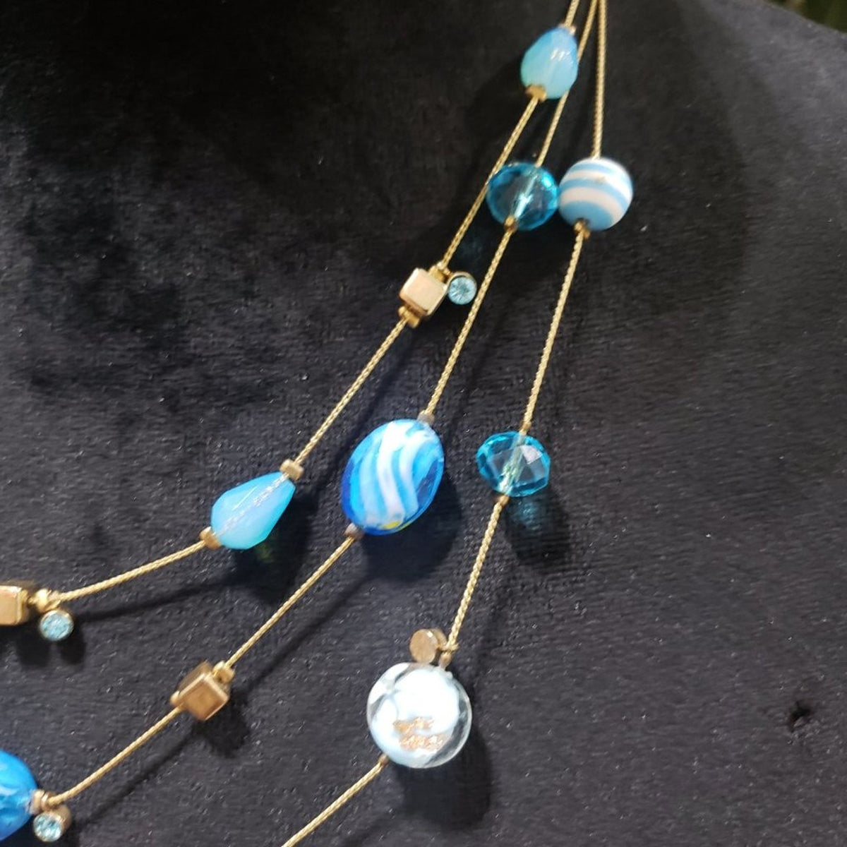 Womens Fashion Three Strands Charm Necklace Turquoise Gemstone w/ Lobster Clasp