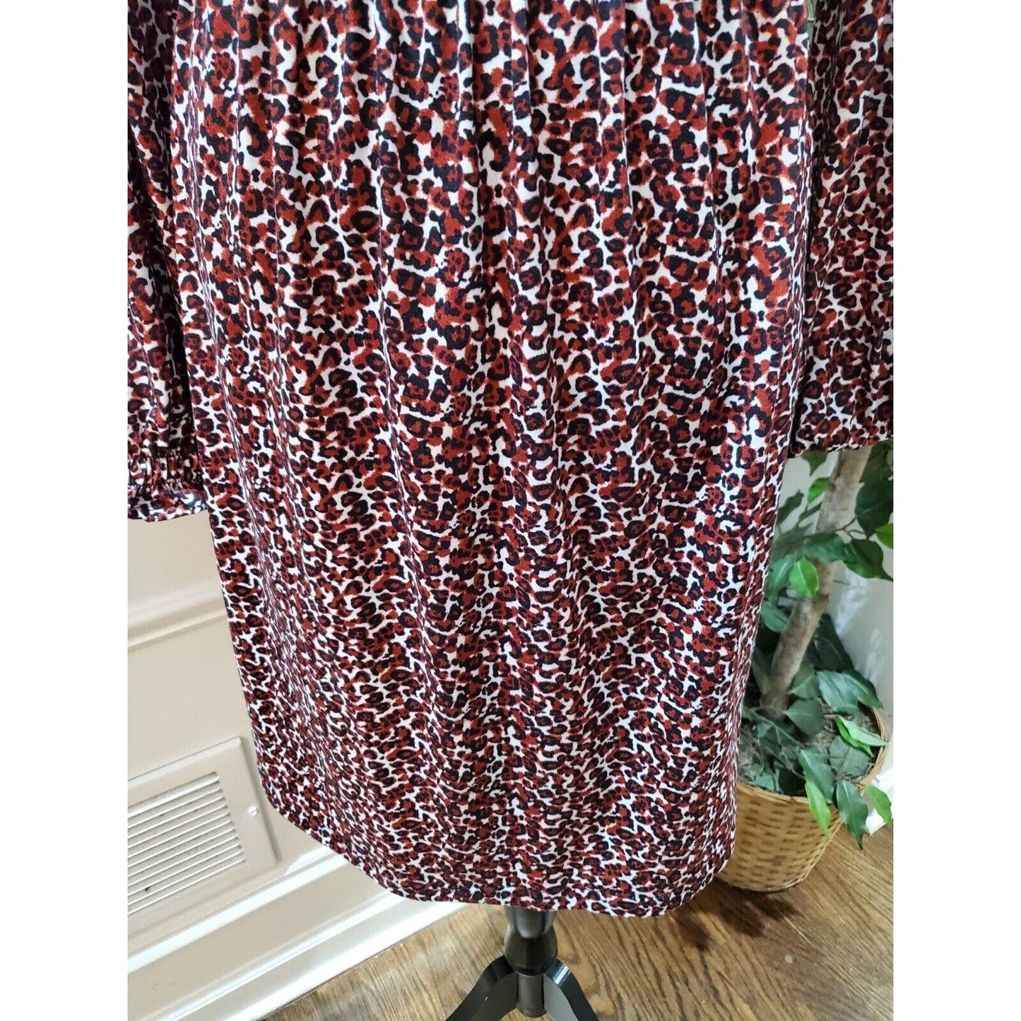 Reoria Women's Brown Polyester Round Neck Long Sleeves Knee Length Dress Size XL