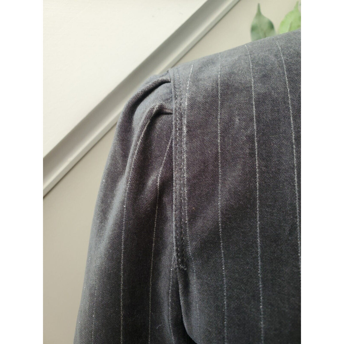 Loft Ann Taylor Gray Striped Mock Neck Velvet Long Sleeve Blazer Jacket Size 6