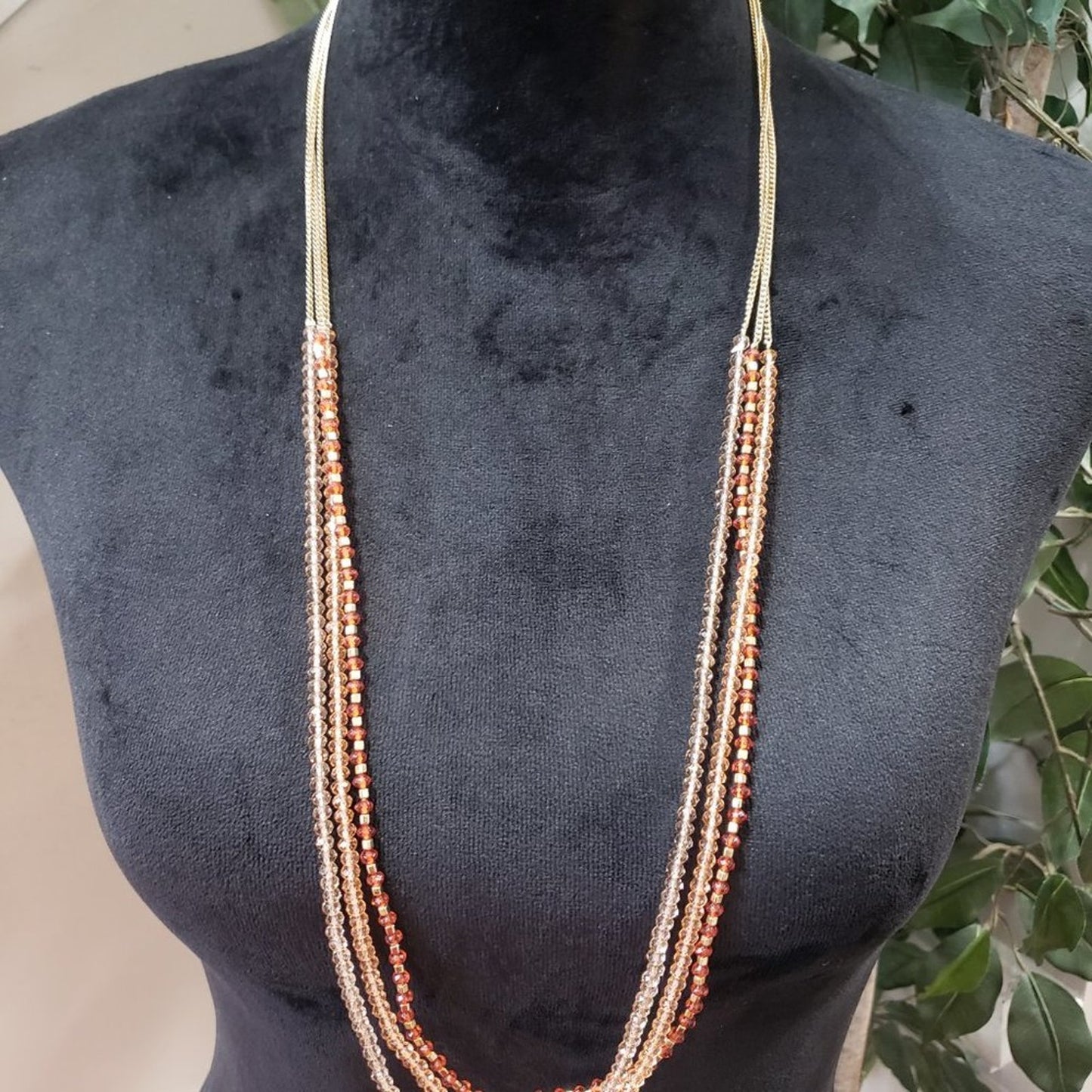 Womens Charming Charlie Elegant Brown Glass Beaded Multi Strand Necklace