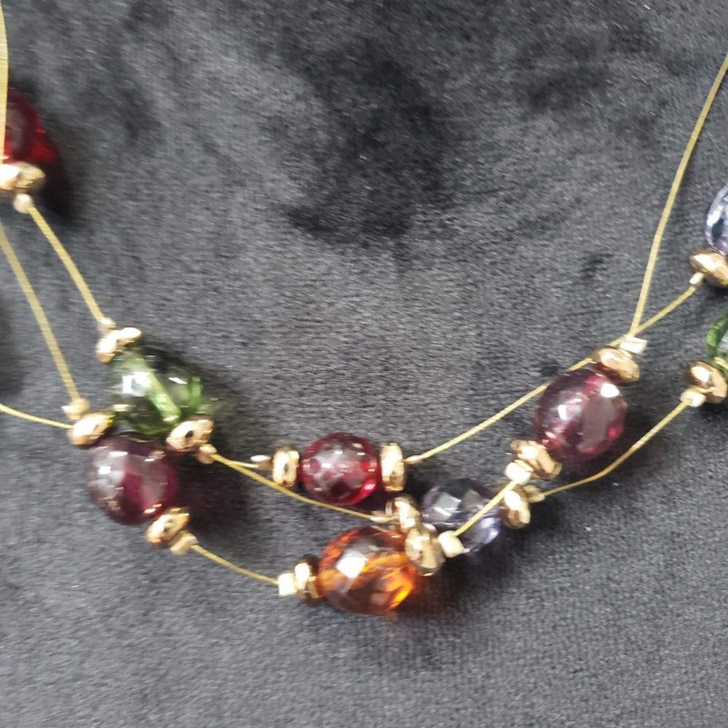 Womens Multicolor Crystals Gold Tone Beads Festoon Necklace with Lobster Clasp