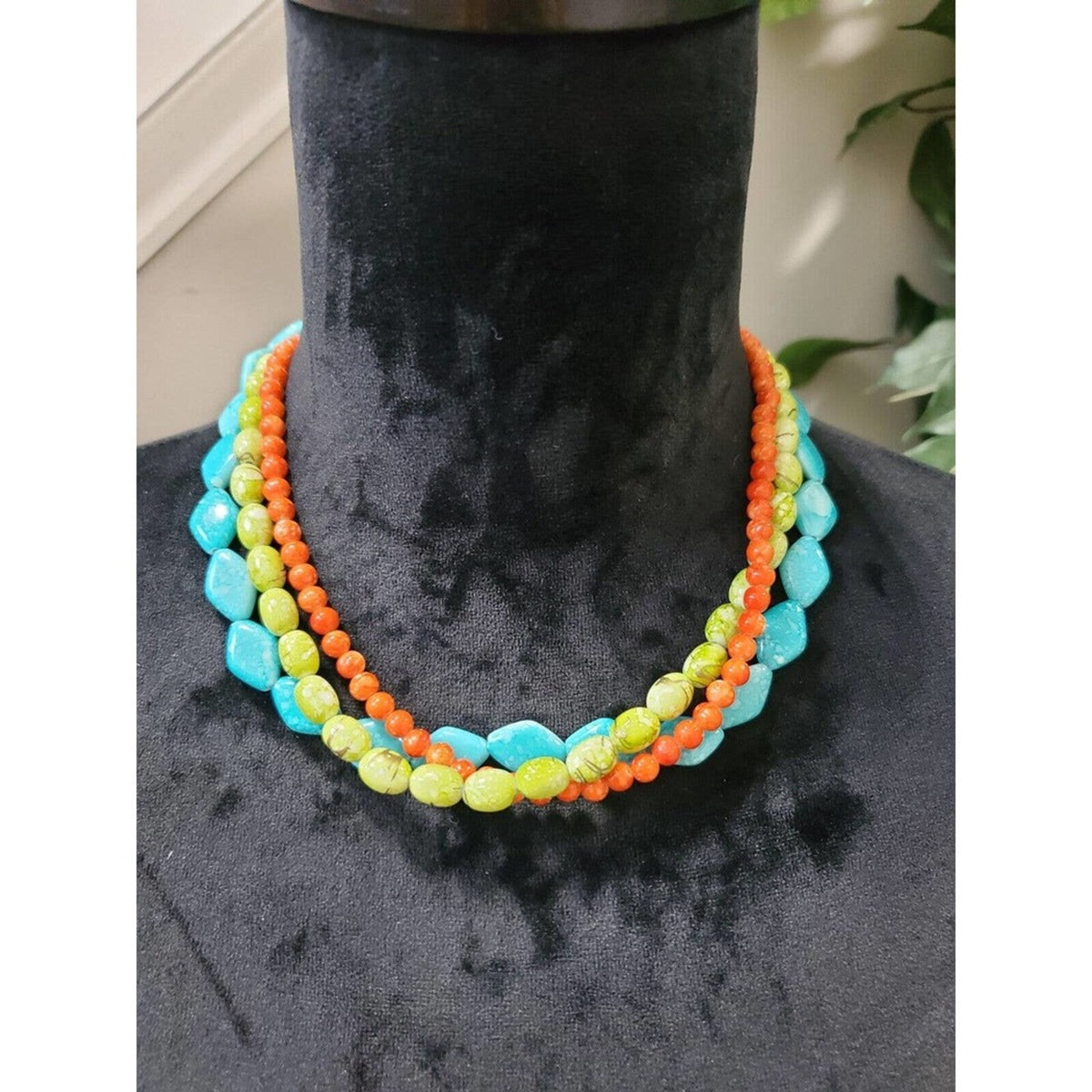 COPY - Premiere Designs Three Strand Orange Green Aqua Women’s Necklace 18” Sta…