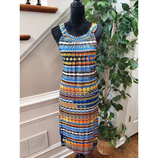 Mlle Gabrielle Women's Multi Round Neck Sleeveless Knee Length Dress Size 1X