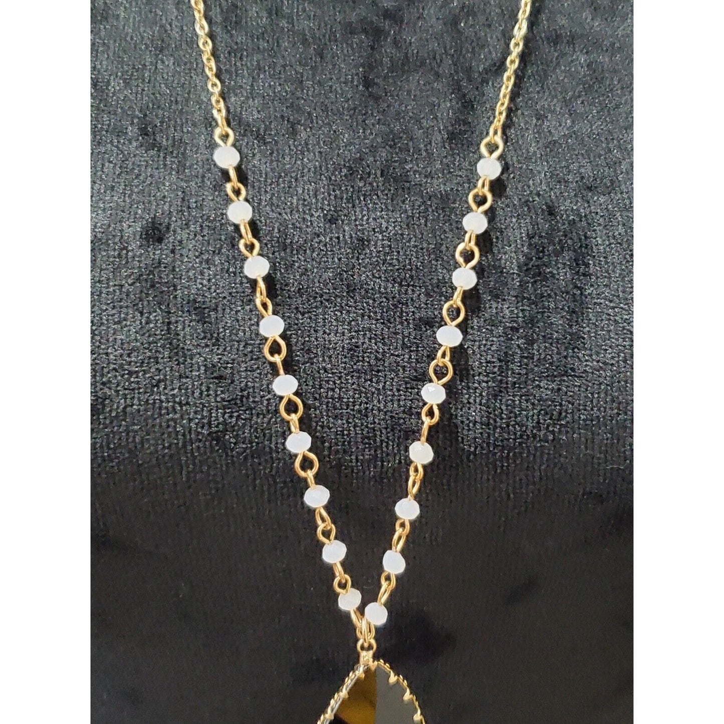 Plunder Women's Black Stone with Gold Chain Necklace