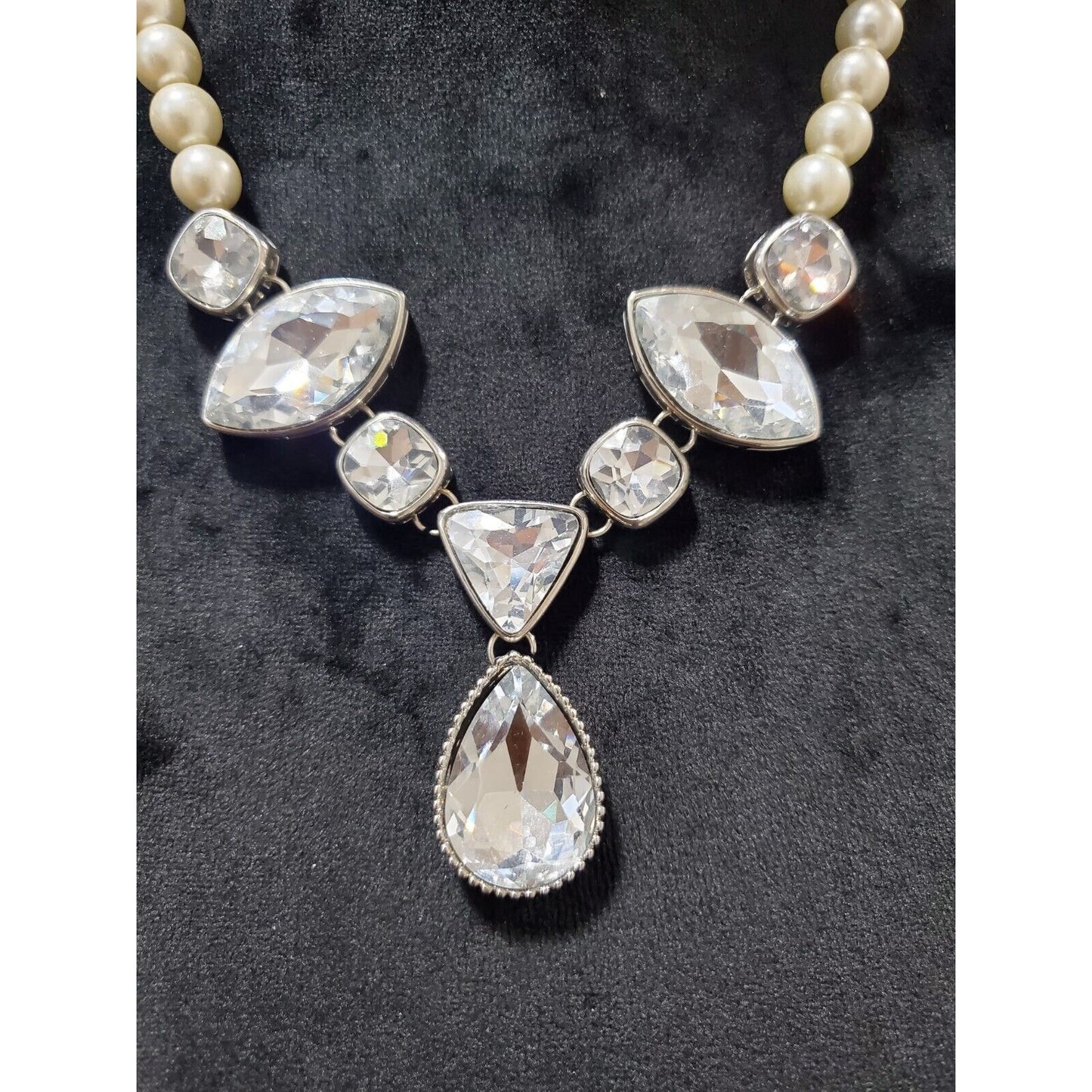 Traci Lynn Women's Crystal Stones & Round Pearl Beading Bridal Stylish Necklace